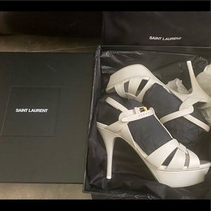 SOLD!! 38.5 Saint Laurent Tribute 75MM White Heels